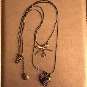 Betsy Johnson Heart and Bow Double Chain Necklace
